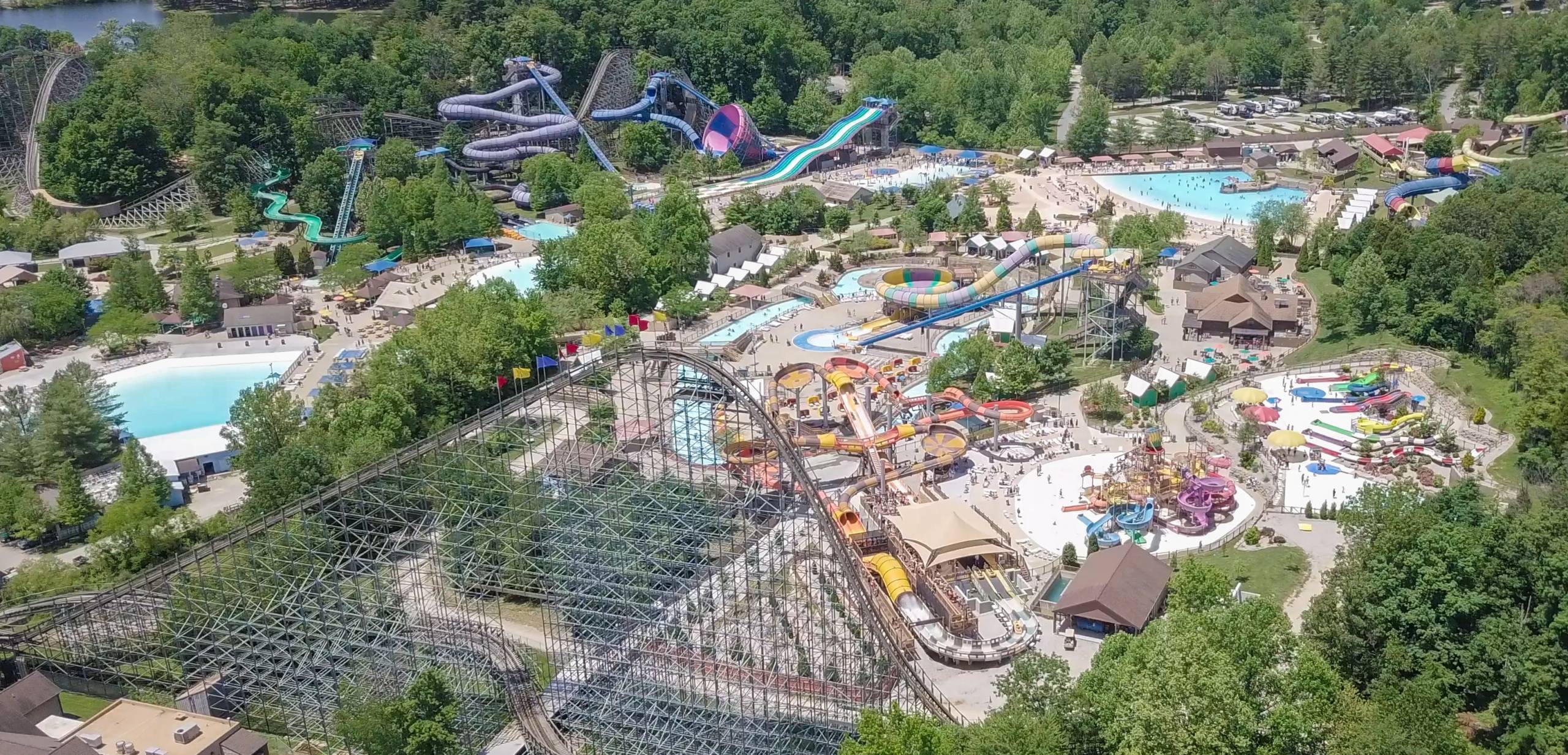 Aerial photo of Splashin' Safari with Voyage in the foreground