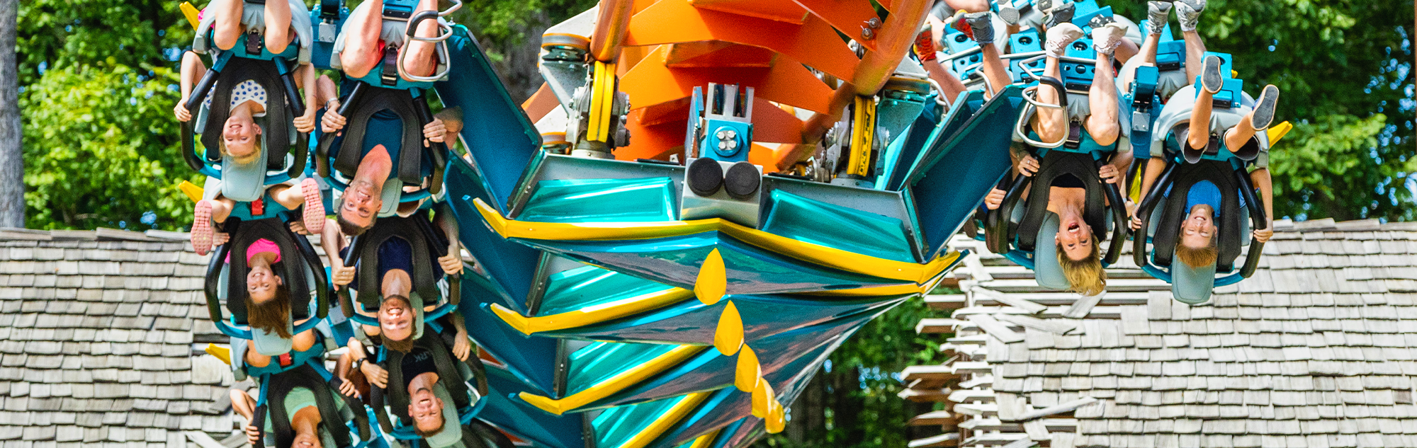 Guests riding Thunderbird are flipped upside down in the inline twist element.