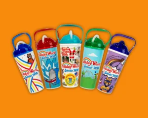 All five designs of the 2025 Holiday World & Splashin' Safari Souvenir Bottles.