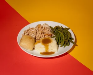 A plated meal available at Plymouth Rock Café in Holiday World.