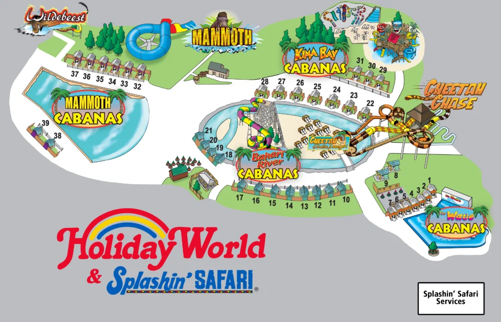 Map of cabana locations in Splashin' Safari.