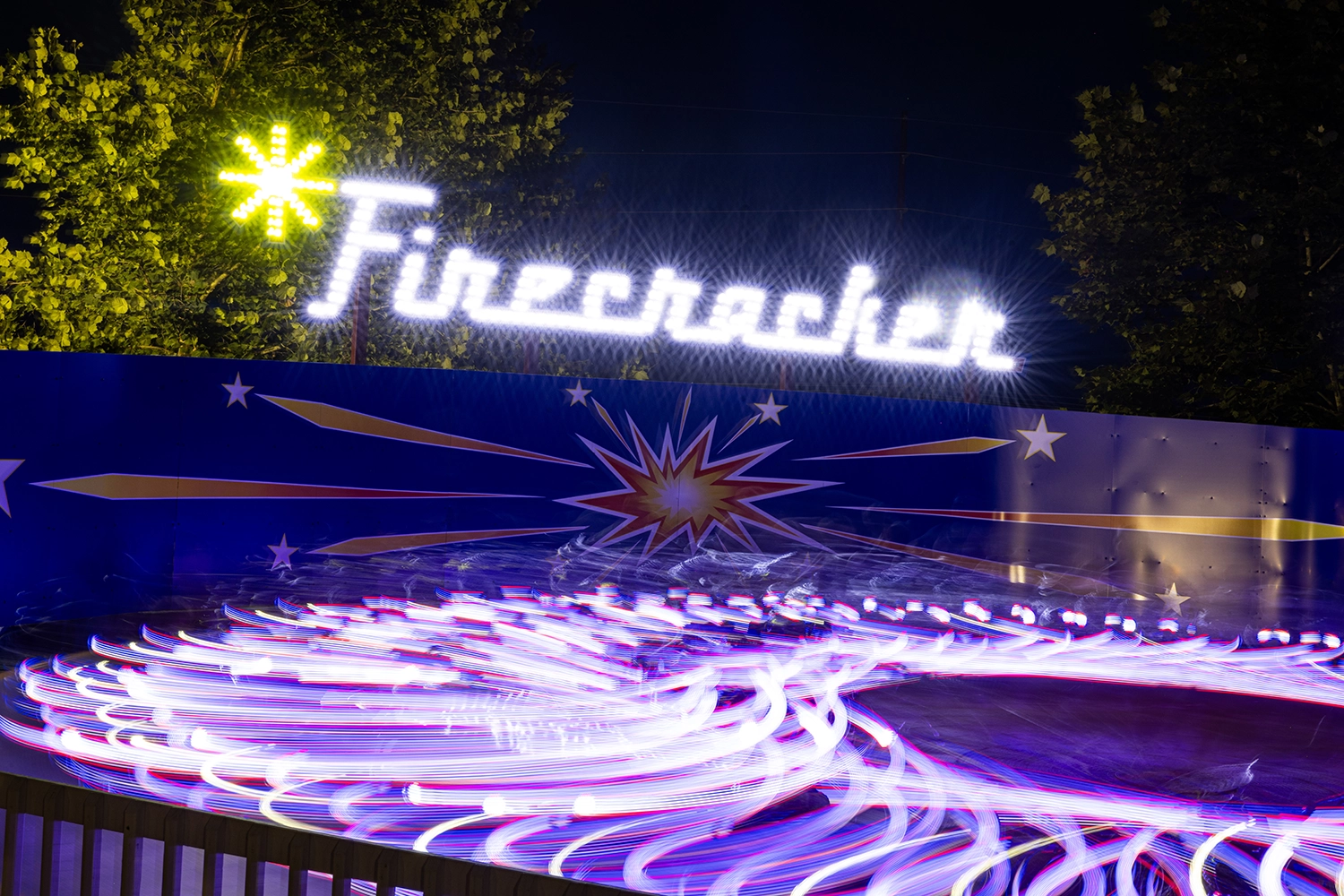Firecracker showing off its light package in a long exposure photo.