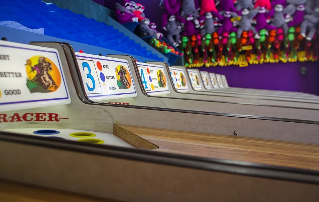 Lanes of the roll-a-ball game, Headless Horseman, at Holiday World.