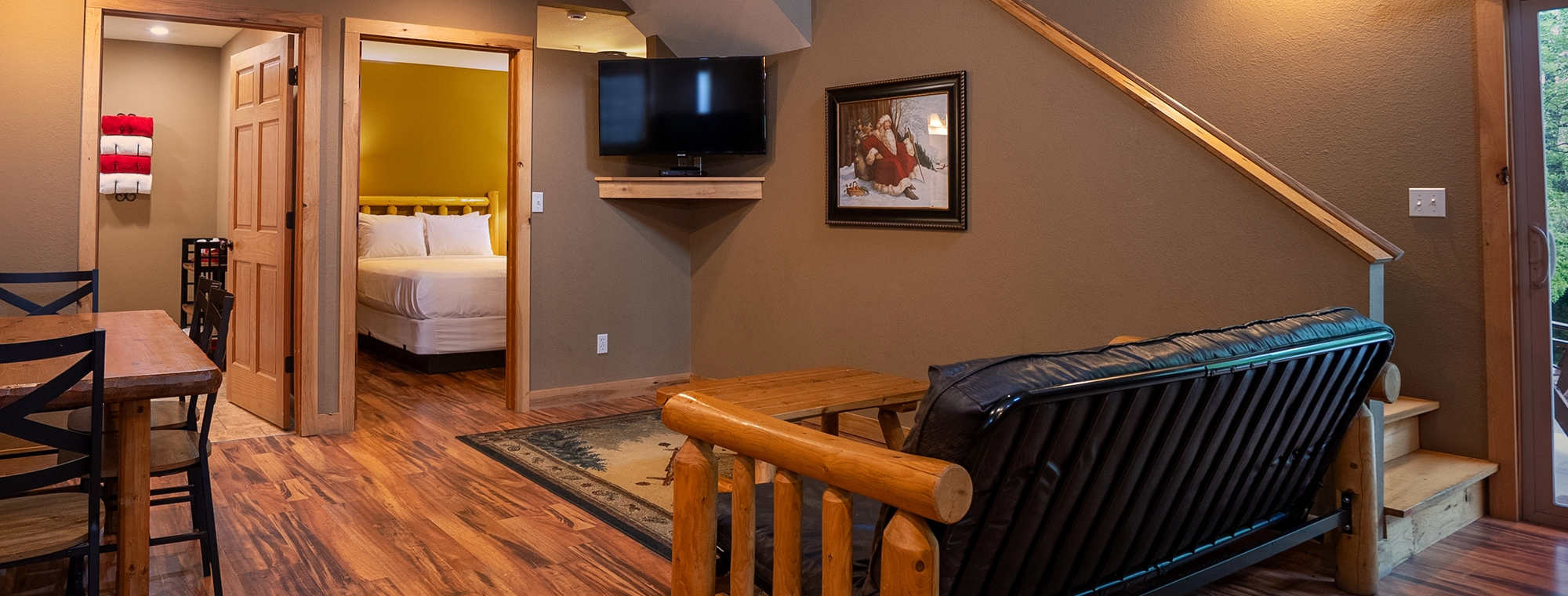 Living room of a Loft Cabin at Santa's Cottages.
