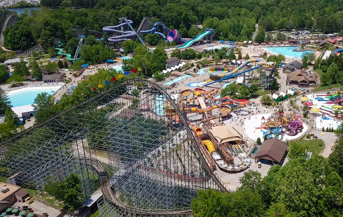 Aerial view of The Voyage and Splashin' Safari water park